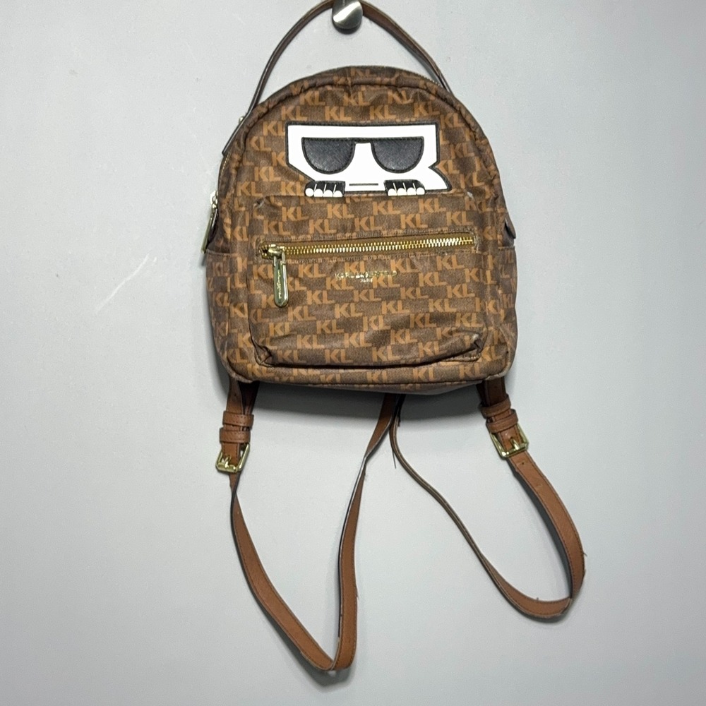 Karl Lagerfeld Mini Backpack Womens Size Small KL‎ Monogram Brown Designer